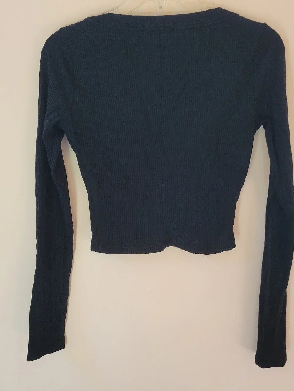 Reformation Black Ribbed Long Sleeve Crop Top
